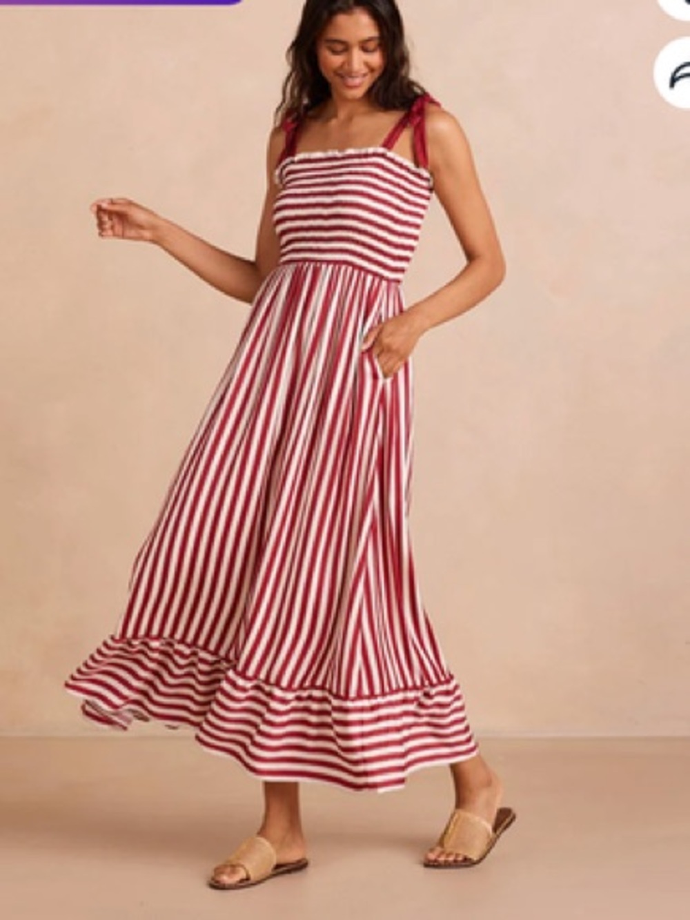 Summersalt NWT Silky Luxe Smocked Maxi Dress Nautical Stripe in Sedona Red